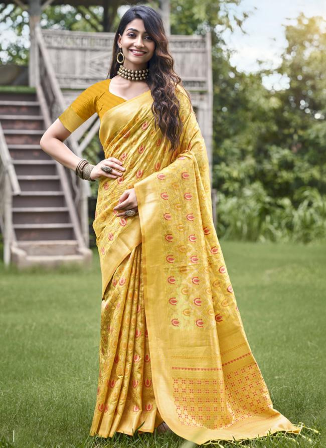 Organza Yellow Traditional Wear Printed Saree